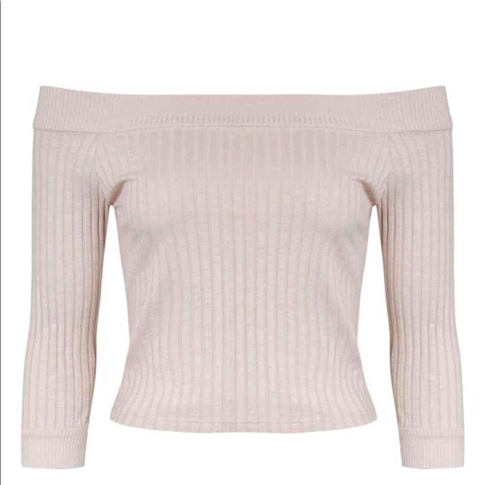 Topshop Pink Ribbed Off the Shoulder Crop Top